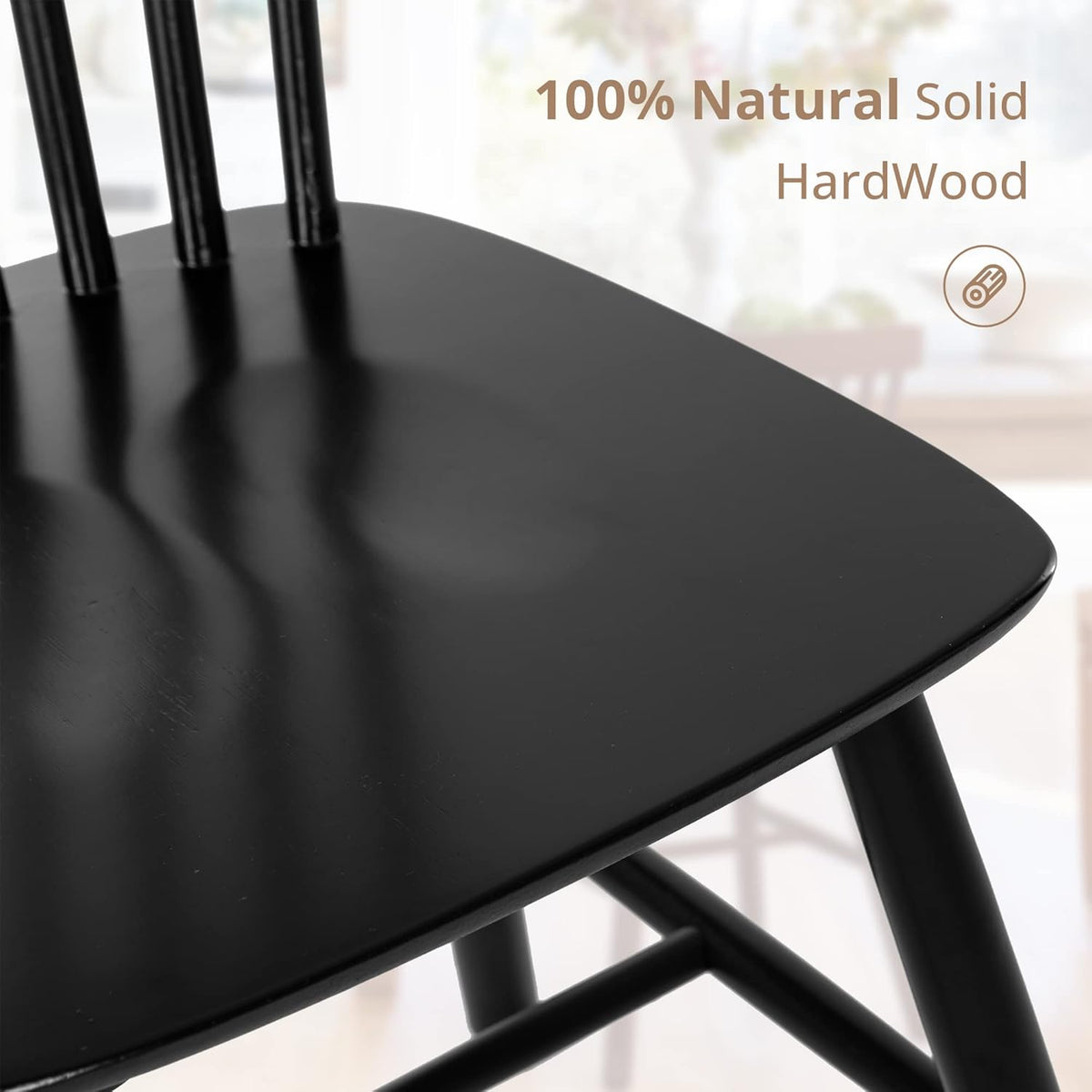 LUE BONA Windsor Dining Chair, Dining Chairs Set of 8, Spindle Back Wood Dining Chair, Kitchen Chairs Wooden, Farmhouse Dining Chairs for Kitchen and Dining Room, Black