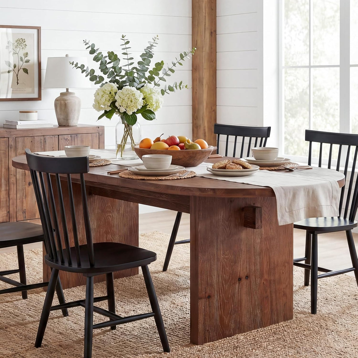 Tribesigns 63-Inch Oval Dining Table, Farmhouse Solid Wood Kitchen Table for 4-6, Large Dinner Furniture with Double Pedestal for Dining Room