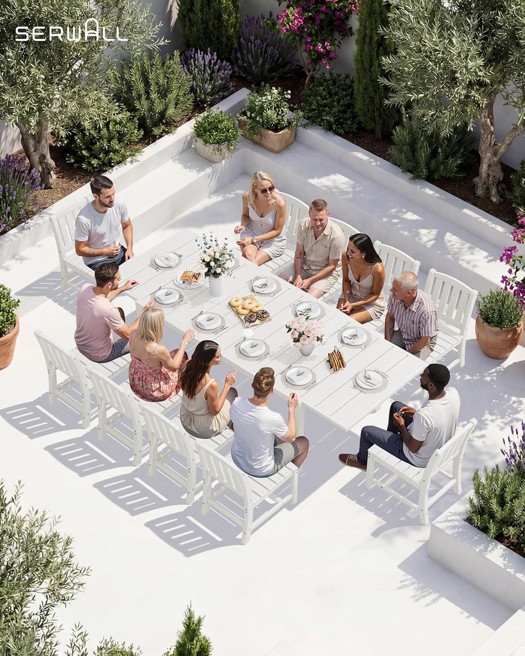 SERWALL Outdoor Dining Chairs Set of 2, All-Weather HDPE Patio Armless Chairs Suitable Outdoor Dining Table, White