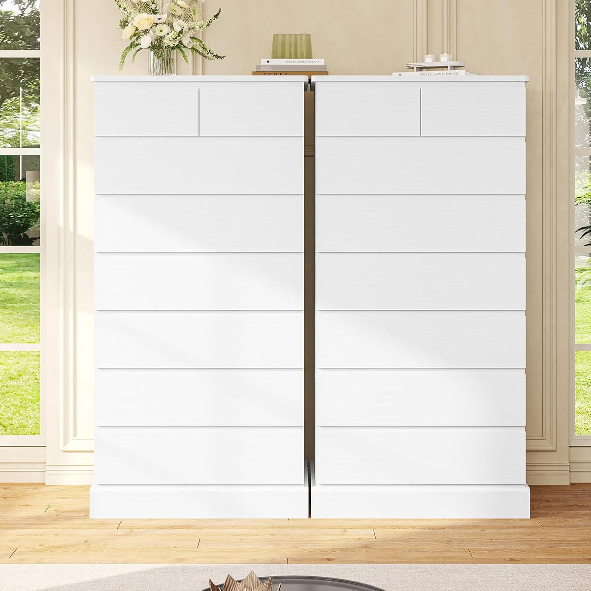 DICTAC White Tall Dresser for Bedroom with 8 Drawers, 59.6" Tall Dressers & Chests of Drawers, Modern Wood Closet Organizer and Storage Cabinet, Large Vertical Dresser for Bedroom, Closet, Hallway