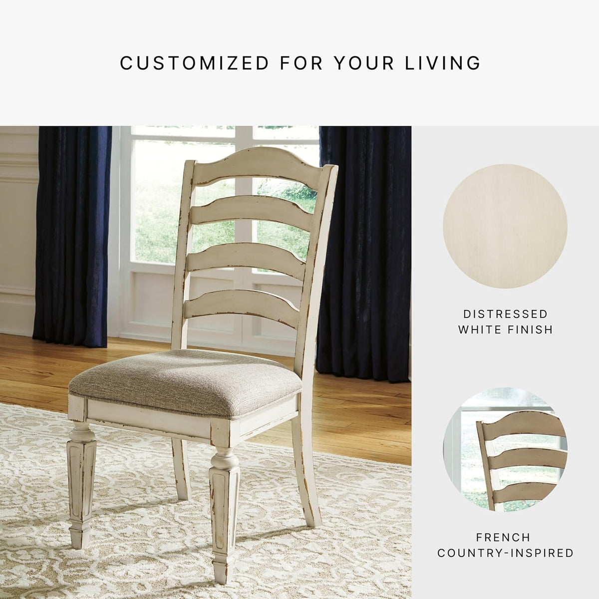 Signature Design by Ashley Realyn Dining Room Upholstered Chair 2 Count, Antique White