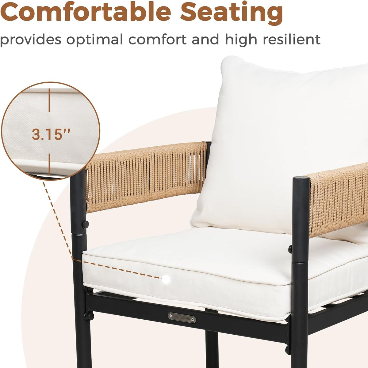 Grand patio Outdoor Dining Chairs Set of 4, 4 Pieces Patio Dining Chairs, Metal Woven Wicker Fixed Patio Chairs with Light Beige Cushions for Backyard, Deck, Garden, Porch, Lawn and Poolside (Natural)