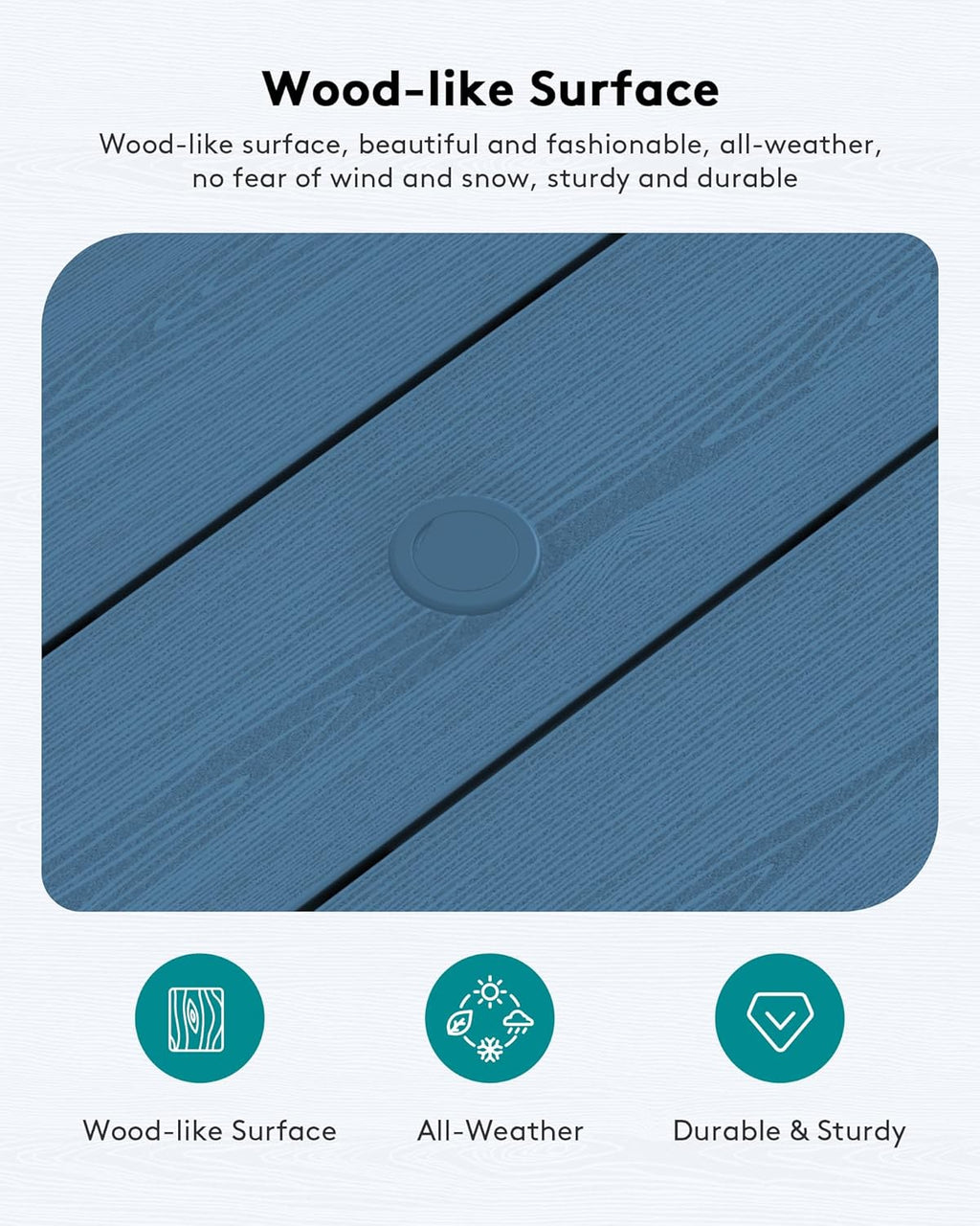 SERWALL HDPE Patio Coffee Table, Rectangle Outdoor Coffee Table, All-Weather Coffee Side Table for Balcony, Poolside, Deck, Garden, Blue