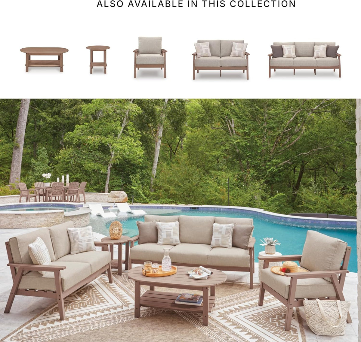 Signature Design by Ashley Cliffs Beach Outdoor Coffee Table with Weather-Resistant MEGA-TUFF HDPE Slatted Top, Patio and Poolside Seating Areas, 48" W x 26.25" D x 18" H