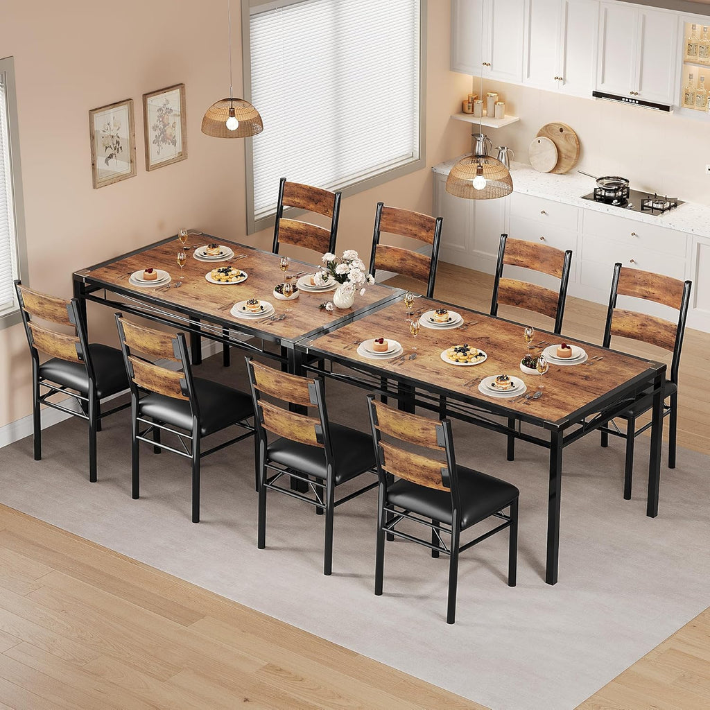 GarveeHome Dining Table Set for 4, Dining Room Table Set for 4 with Upholstered Chairs, Wood Kitchen Table Chairs Set of 4 with Corner Protector for Small Space, Kitchen, Apartment, Rustic Brown