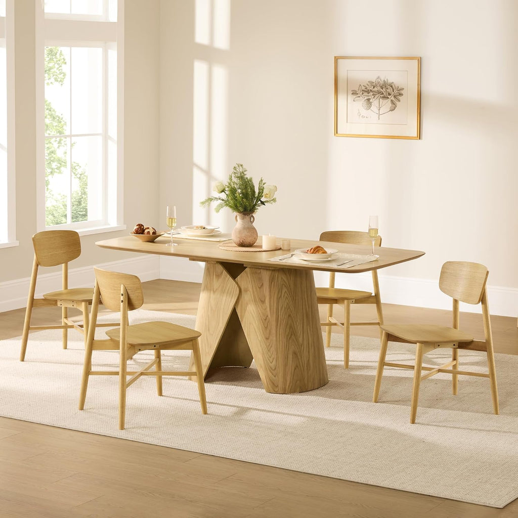 CHITA Wooden Dining Chairs Set of 4, Mid Century Modern Dining Room Chair, Natural Solid Wood Frame Kitchen Chairs, for Dining Room, Kitchen, Living Room (Solid Wood Seat, Oak)