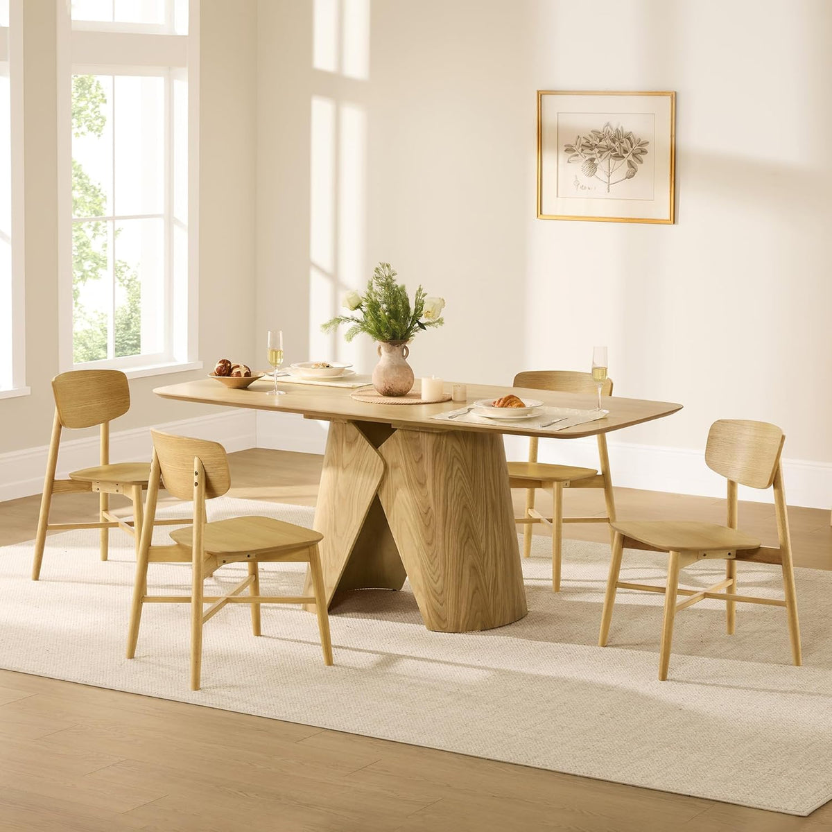 CHITA Wooden Dining Chairs Set of 4, Mid Century Modern Dining Room Chair, Natural Solid Wood Frame Kitchen Chairs, for Dining Room, Kitchen, Living Room (Solid Wood Seat, Oak)