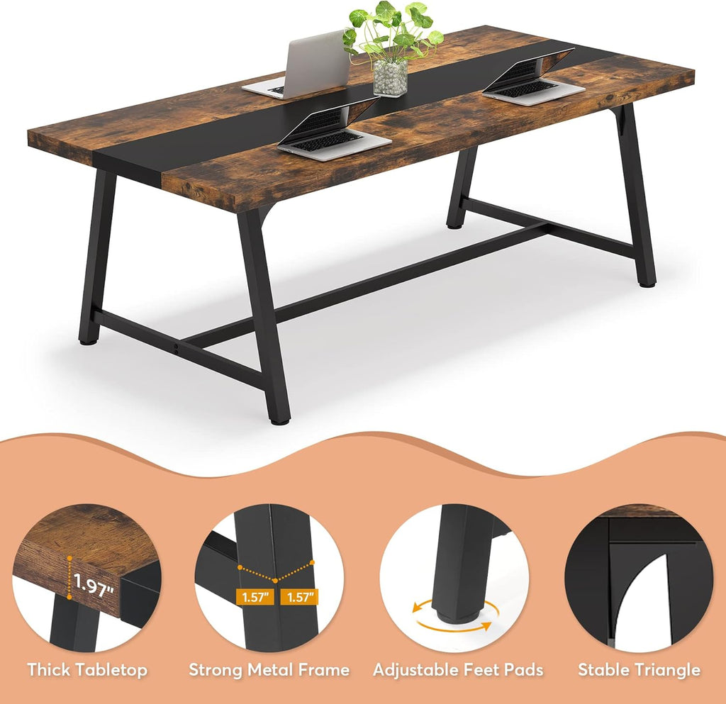 Tribesigns Dining Table for 8 People, 70.87-inch Rectangular Wood Kitchen Table with Strong Metal Frame, Industrial Large Long Dining Room Table for Big Family (Rustic Brown)
