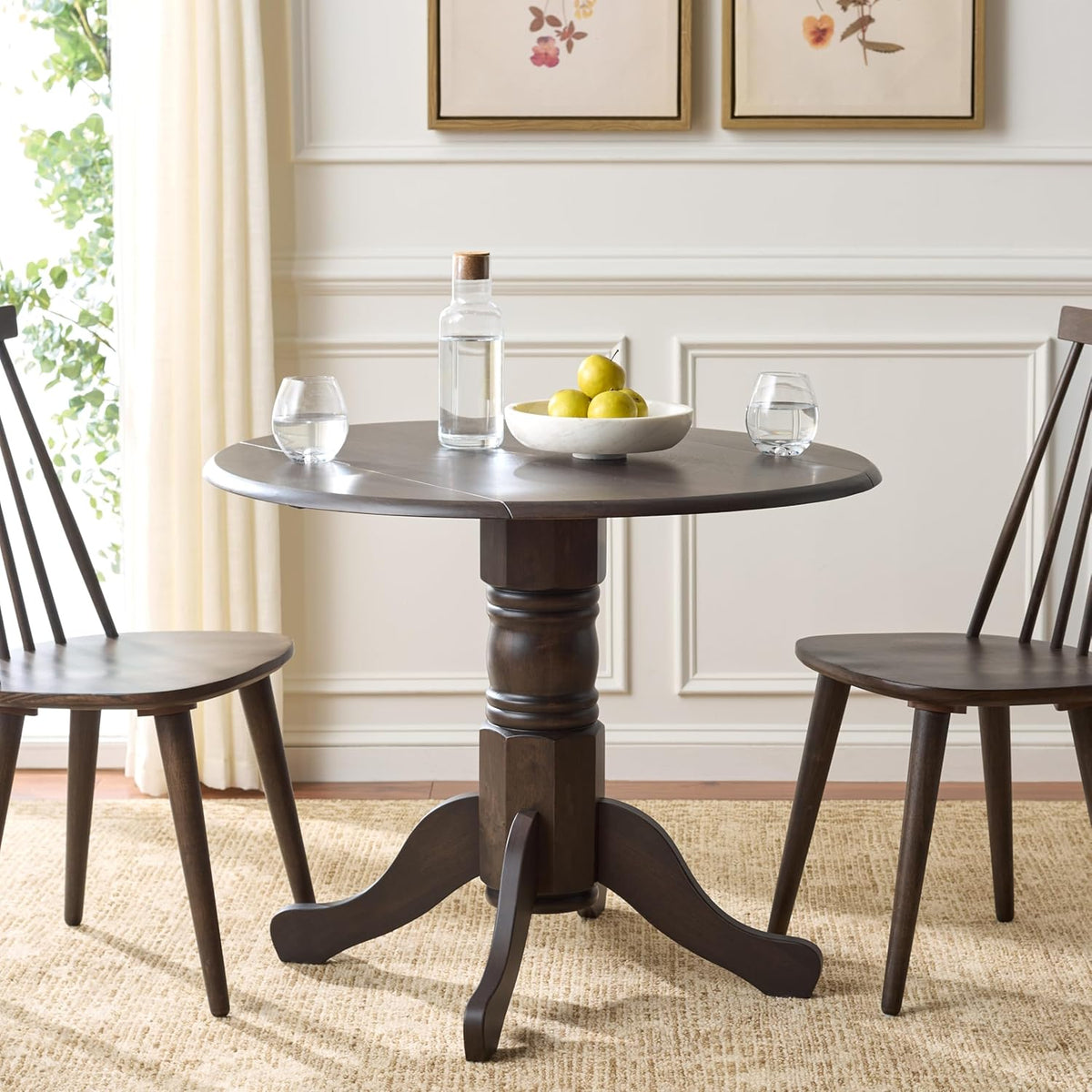 SAFAVIEH Furniture - Dakari 22"- 36" Drop Leaf Dining Table - Dark Walnut Compact Expandable Solid Wood Kitchen Table for Small Spaces (DTB8500C)
