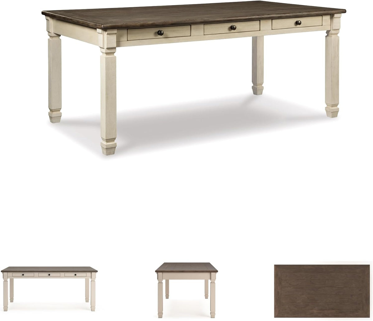 Signature Design by Ashley Bolanburg Dining Table, 2-Tone Farmhouse Style With 6 Built-In Storage Drawers, Wood & Engineered Wood Construction, Seats Up To 6, White/Brown