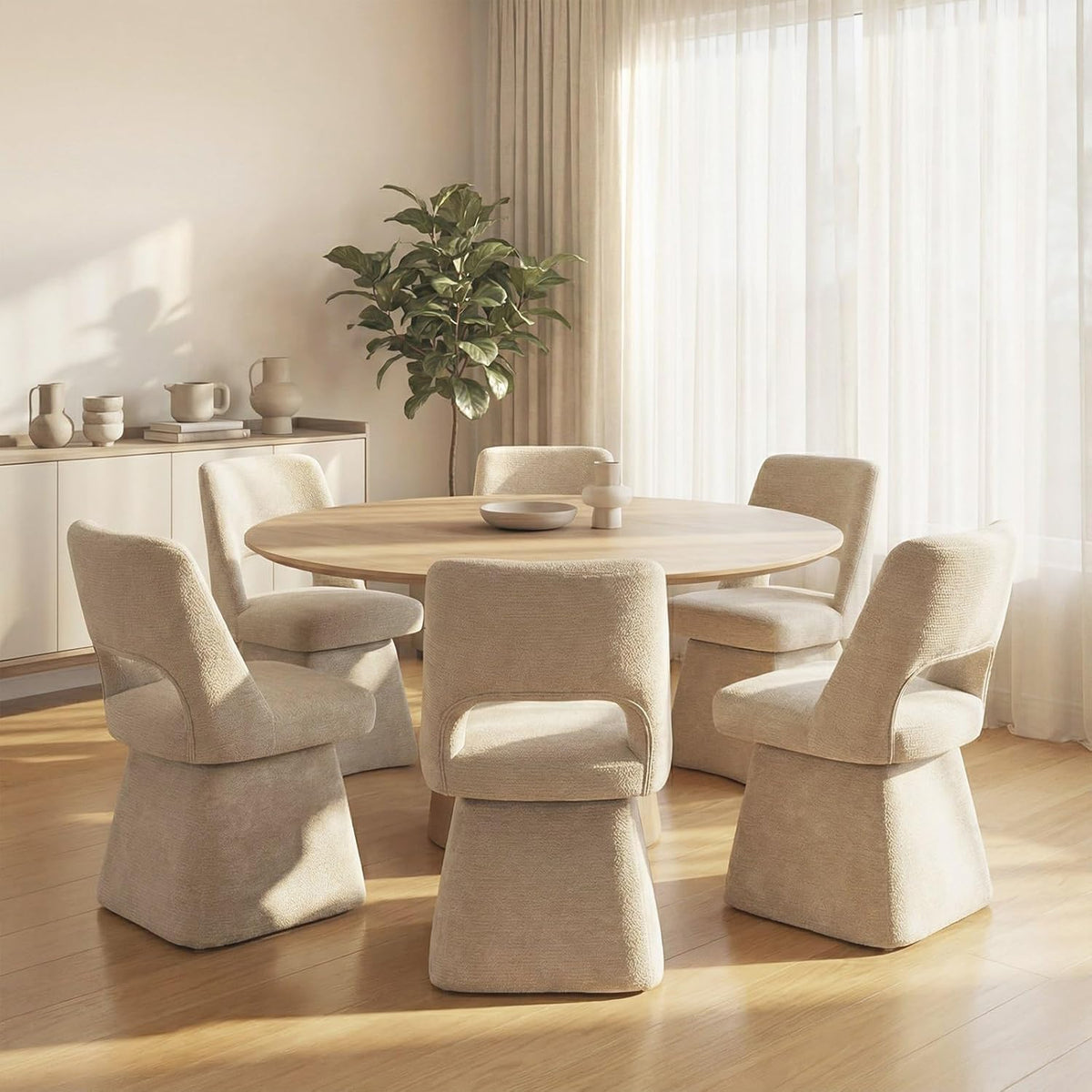 VKNOW Upholstered Swivel Dining Chairs Set of 4, Modern Dining Room Chairs with Open Back, Chenille Fabric Kitchen Chairs for Dining Room, Living Room, Bedroom, Vanity, Khaki