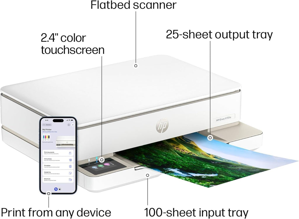 HP Envy 6155e Wireless All-in-One Color Inkjet Printer, Portobello, Print, scan, Copy, Duplex Printing Best-for-Home, AI-Enabled (714L5A) (Renewed Premium)