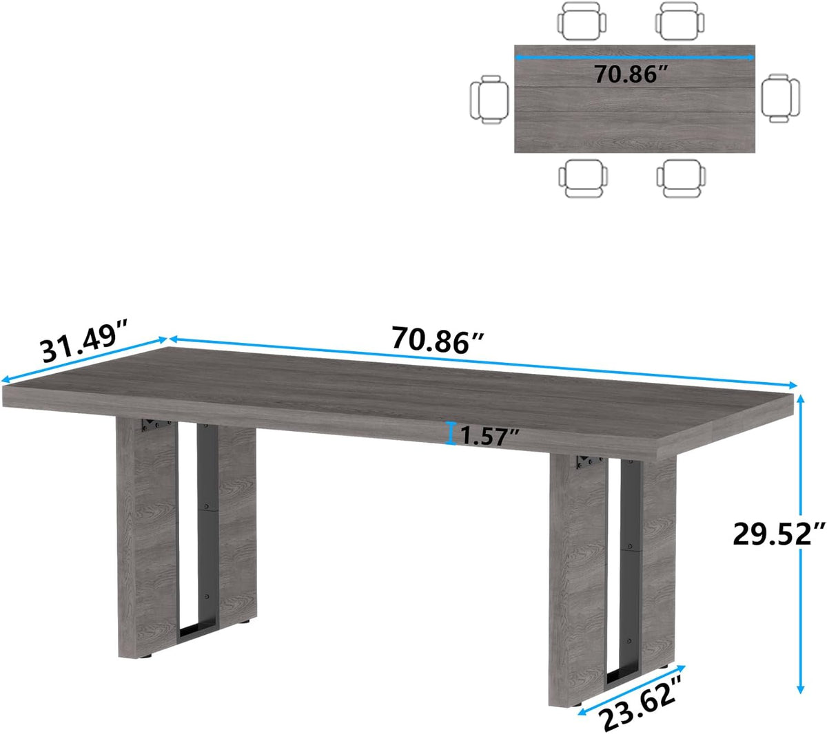 Loomie 70.8 Inch Dining Table, Rustic Farmhouse Kitchen Table for 6-8 People, Large Dinning Room Furniture Rectangle Dinner Table for Living Room, Apartment, Home Office, Vintage Grey