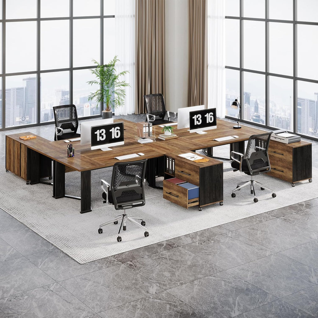 Tribesigns 70.86" Executive Desk with Mobile File Cabinet, Large L Shaped Computer Office Desk with 2 Drawers and Storage Shelves, Business Furniture Desk Workstation for Home Office (Rustic Brown)