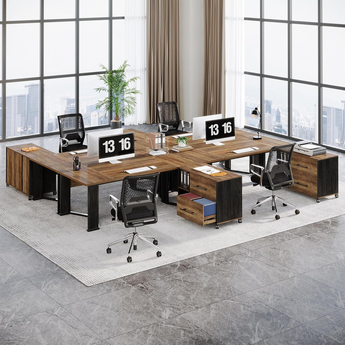Tribesigns 70.86" Executive Desk with Mobile File Cabinet, Large L Shaped Computer Office Desk with 2 Drawers and Storage Shelves, Business Furniture Desk Workstation for Home Office (Rustic Brown)