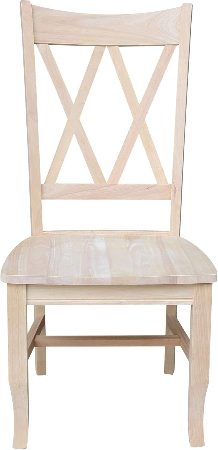 IC International Concepts, Set of 2 Double X-Back Dining Chairs, Armless, Real Wood, Kitchen/Dining/Accent, 19.9"W x 22"D x 41.3"H, 225 Lbs Wt. Capacity, DIY, Paint/Stain In Any Color, Unfinished