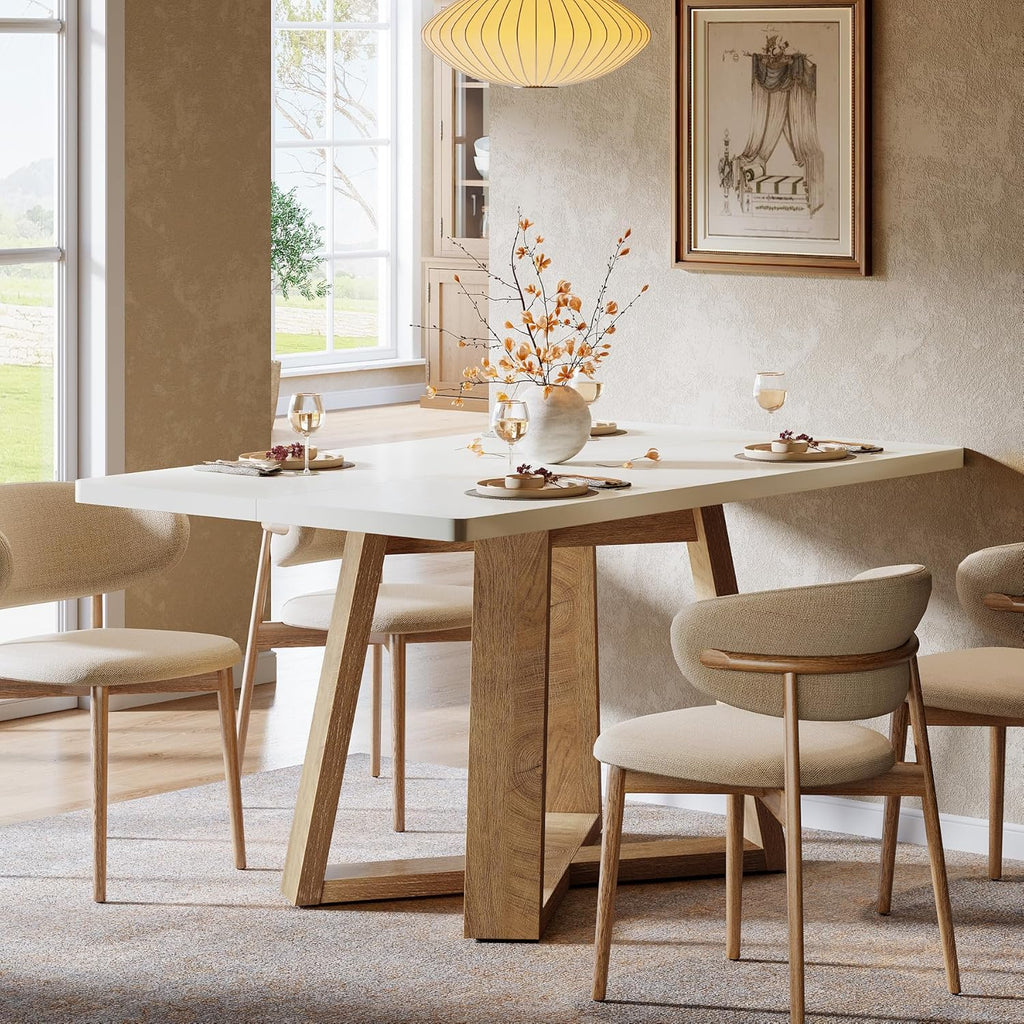 Tribesigns 47-Inch Dining Table Set of 2, Modern Kitchen Table with Wooden Legs, Dinner Tables for Kitchen, Dining Room, Small Space, White and Brown, 2Pcs