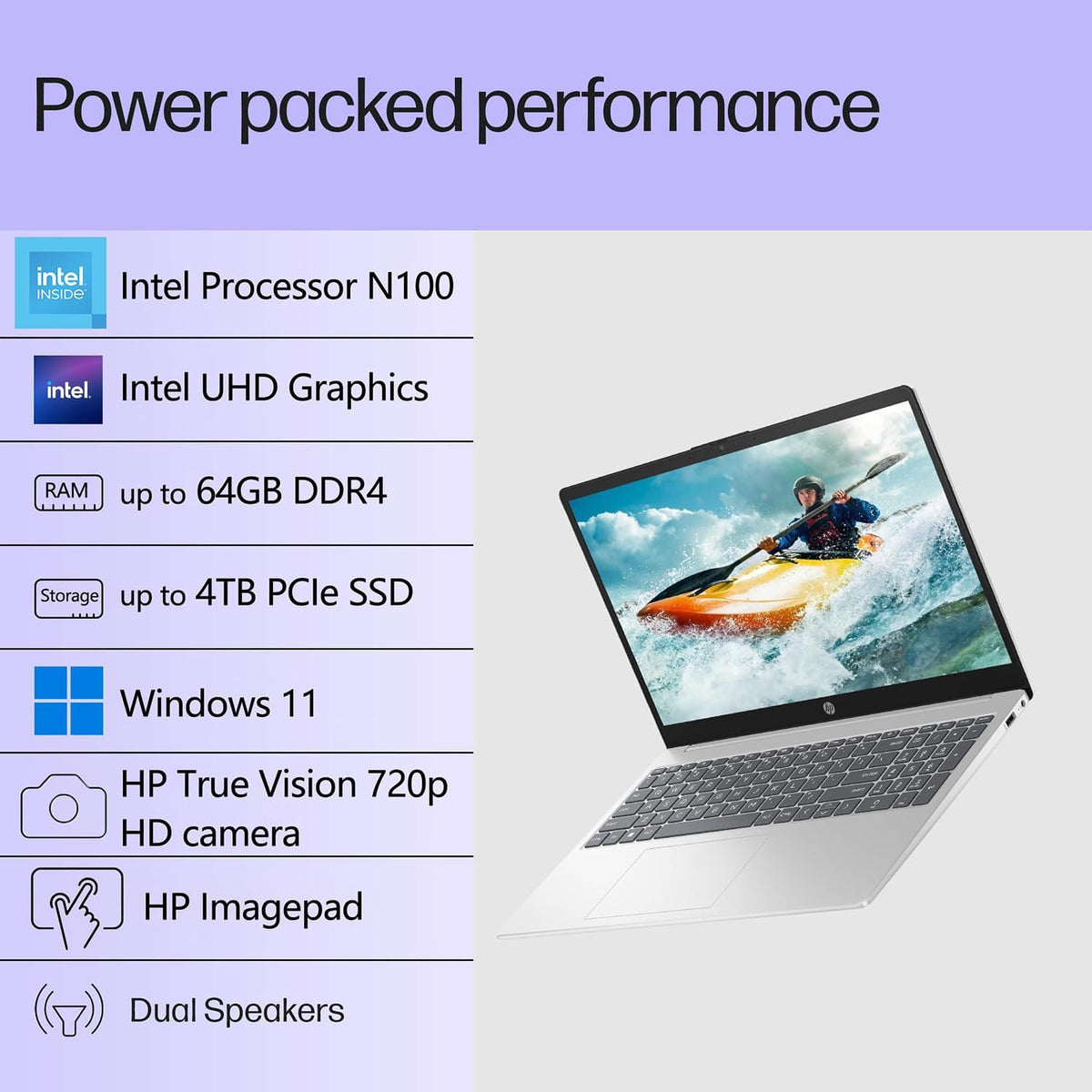 HP Pavilion 15.6" FHD Laptop Computer, 8GB DDR4 RAM, 256GB PCIe SSD, Intel N100 CPU, 2026 Edition, Portable Design, WiFi 6, Bluetooth, Webcam, Type-C, Office 365, Windows 11, Type C RJ45, Light Gray