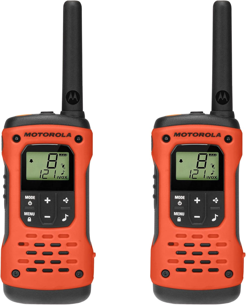 Motorola Solutions, Portable FRS, T605_H2O, Talkabout, Two Way Radios Waterproof Walkie Talkie Emergency Preparedness, Rechargeable, 22 Channel, 35 Mile, Orange W/Black, 2 Pack