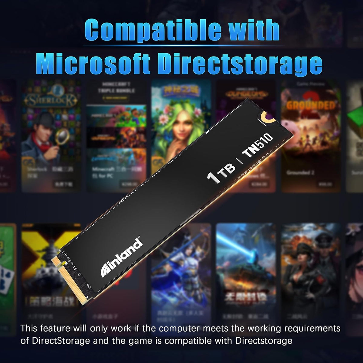 INLAND 1TB TN510 NVMe SSD Internal Solid State Drive - Gen 5x4, PCIe5.0 M.2 2280, seq. Read Speed up to 10,000 MB/s, for AI Applications, Gaming, and Video Editing