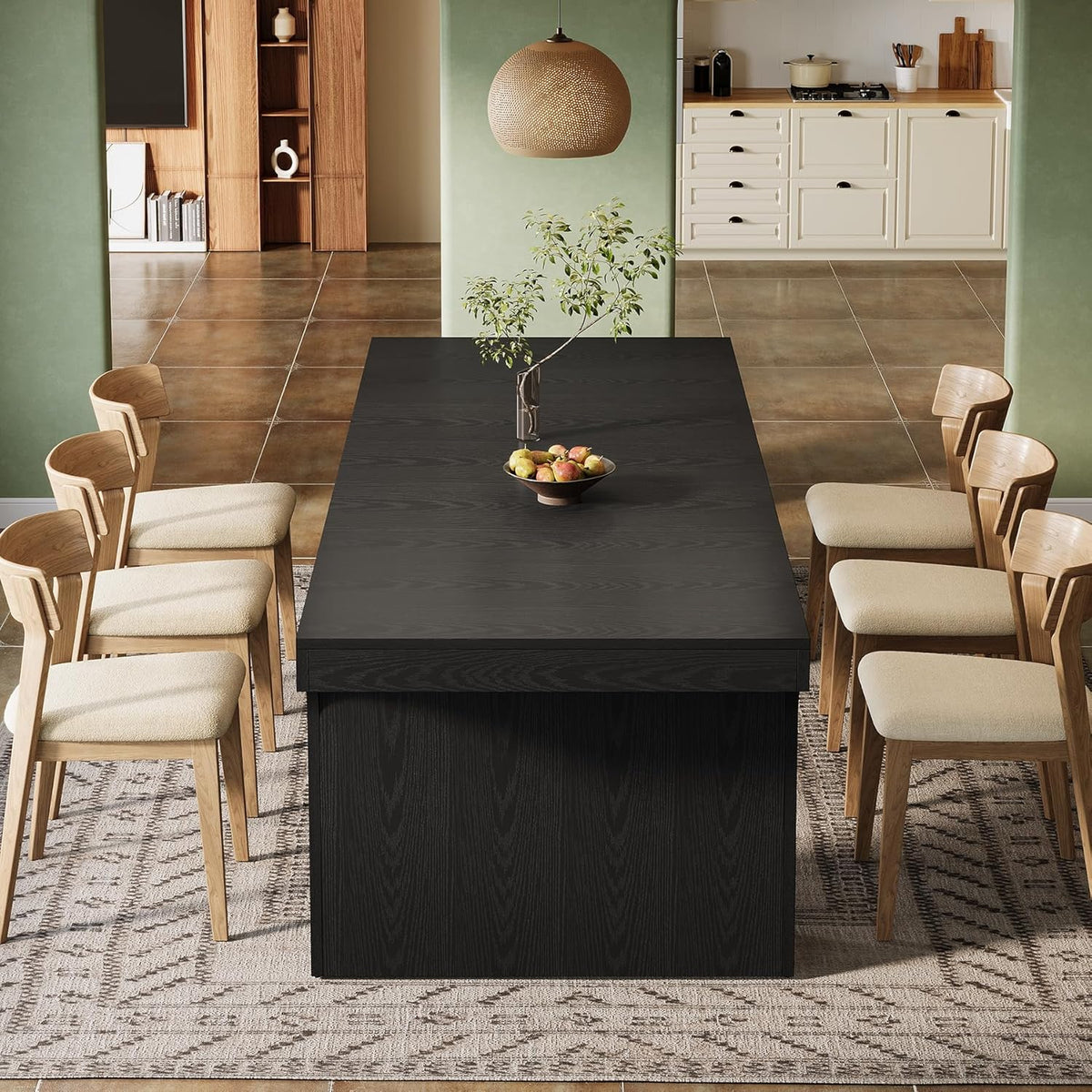 Tribesigns 71-Inch Farmhouse Dining Table for 6-8, Long Modern Wooden Kitchen Table with Arched Design, Large Rectangular Dining Furniture with Double Pedestal for Dinner Room, Black
