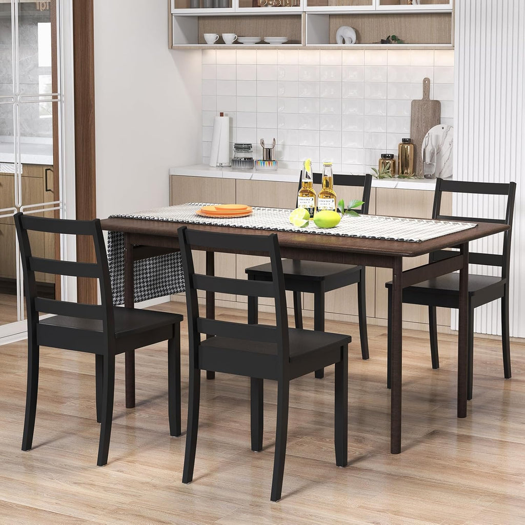 NAFORT Black Dining Chairs Set of 4 Wood, Armless Kitchen Chairs with Solid Rubber Wood Legs, Non-Slip Foot Pads, Max Load 400 Lbs, Farmhouse Seat High Ladder Back Dining Room Chairs