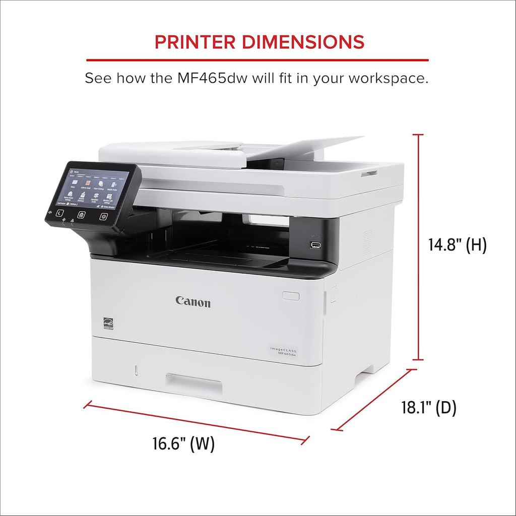 Canon imageCLASS MF465dw - Monochrome Duplex Wireless Laser Printer, All-in-One with Scanner, Copier, Fax, Home or Office, Auto Document Feeder, Mobile Ready, 3 Year Limited Warranty, 42 PPM, White