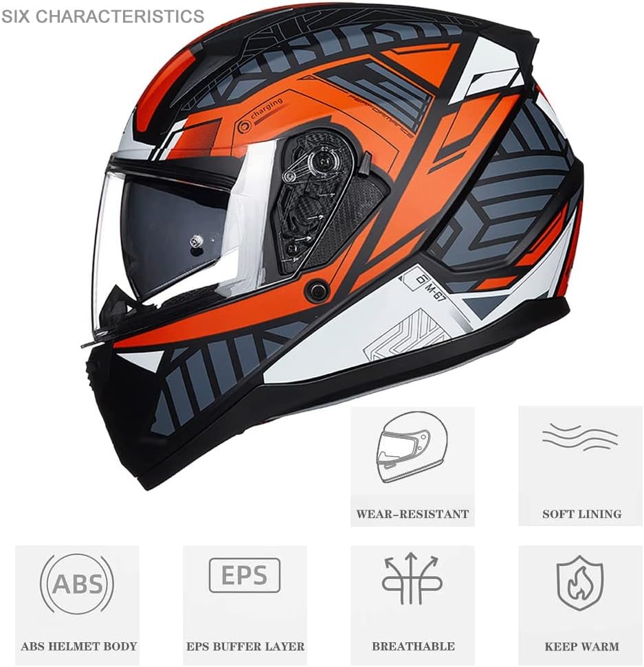 Bluetooth Motorcycle Helmet Anti-Fog Double Visor Flip Up Full Face Motorbike Helmet DOT Approved Built-in Dual Speaker with Microphone Automatic Answering for Adults Men and Women