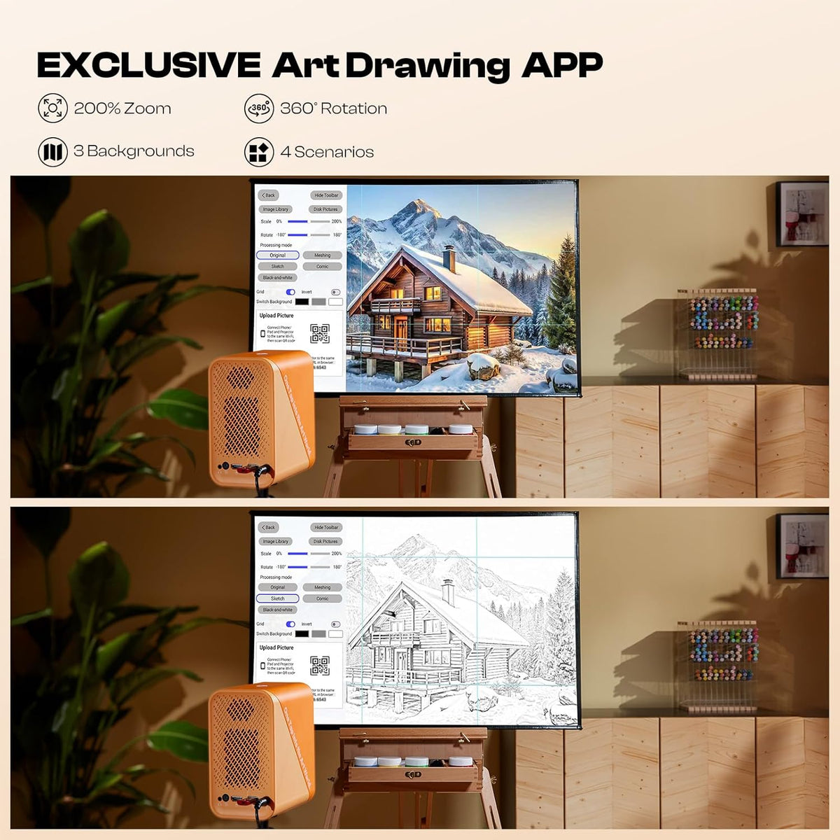 Caydo P1 Art Projector with Exclusive Drawing App for Artists, Portable Auto Focus & Keystone LED Projector for Drawing and Tracing, 4K Support, 100'' Display, Compatible with iOS/Android, Upgraded