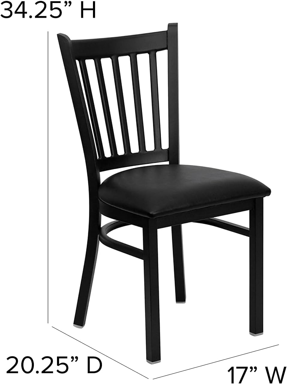 Flash Furniture Hercules Series Vertical Back Metal Restaurant Chairs, Upholstered Armless Dining Chairs for Restaurants/Kitchens, Set of 2, Black
