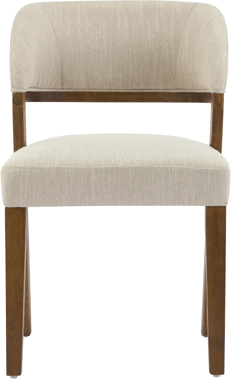 Christopher Knight Home Hanie Modern Upholstered Dining Chair Set of 2, Curved Backrest Kitchen Side Chair, Wooden Armless Dining Room Chair, Extra Seat for Living Room, Walnut+Beige