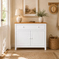 From the Tree Furniture 44" Wide White & Pine Top Solid Pine Shaker Sideboard Buffet Cabinet — 2 Doors, Adjustable Shelves & 1 Drawer — Anti-Tip Included — Two-Tone Farmhouse Finish for Dining Room