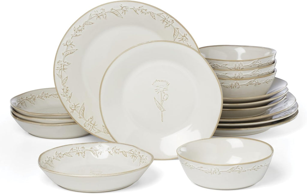 Lenox Dinnerware Set, Homespun 16-Piece Set, Service For 4, Stoneware Material, Dishwasher & Microwave Safe, Home And Kitchen, Dishes, Kitchen And Dining, Plates And Bowls Sets (White, 16 Pieces)