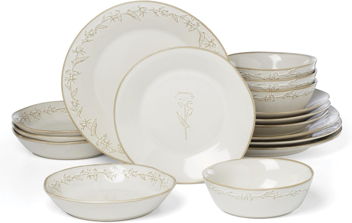Lenox Dinnerware Set, Homespun 16-Piece Set, Service For 4, Stoneware Material, Dishwasher & Microwave Safe, Home And Kitchen, Dishes, Kitchen And Dining, Plates And Bowls Sets (White, 16 Pieces)