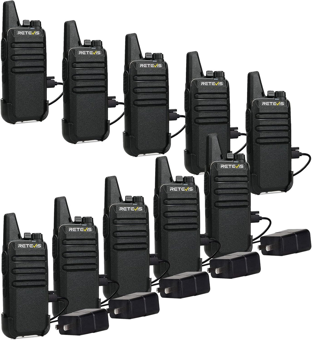 Retevis RT22 Walkie Talkies Rechargeable,Long Range Two Way Radio,2 Way Radio for Adults, Handsfree VOX Mini, for Business Office School Church Restaurant Retail(Black,10 Pcs, 5 Box)