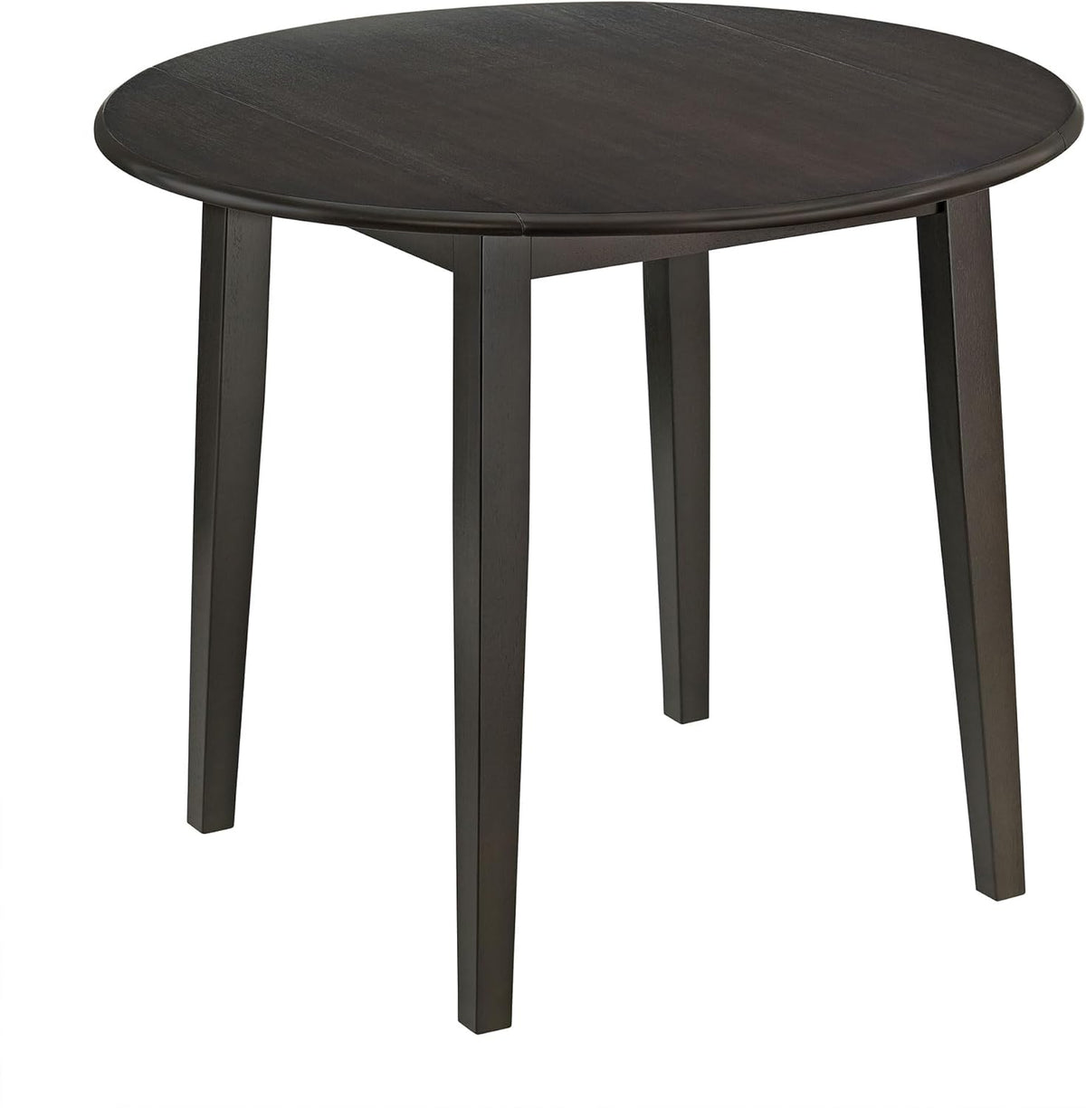 ROME + OAK Hinged Drop Leaf Dining Table, 22-36 Inch Round Tabletop with Sturdy Base, Dark Brown - Modern Solid Wooden Furniture Piece for Home