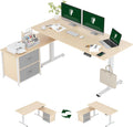 FLEXISPOT L Shaped Standing Desk with Drawers, Large Electric Height Adjustable Executive Desk, Sit Stand Desk for Home Office and Workstation, Hooks and USB Port (63"x28" White Wood Grain)