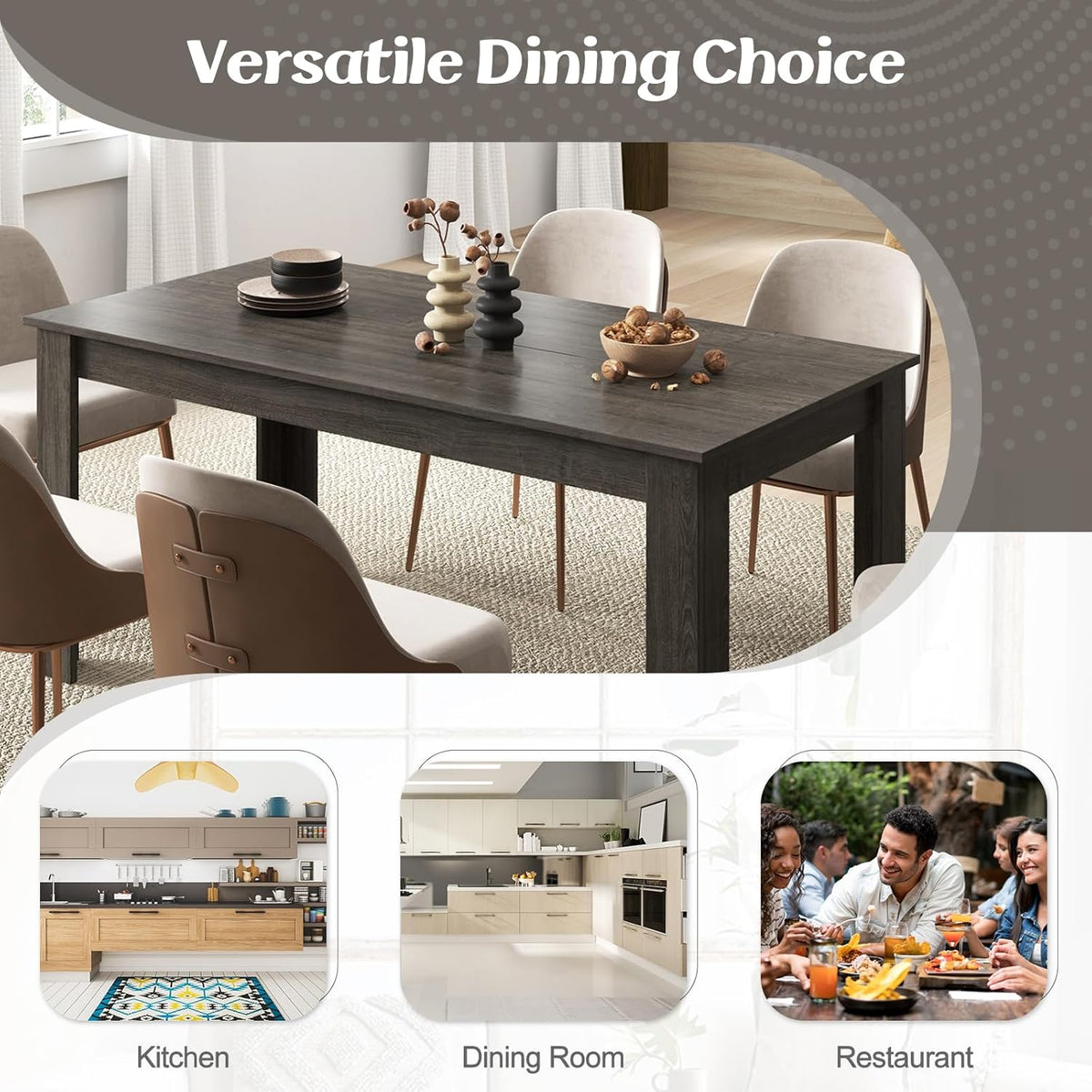 Giantex Dining Table, 63" L x 31.5" W x 30" H Large Farmhouse Center Table with 330LBS Capacity, Kitchen Table for Living Room, Home Office, Dinette, Dinner, Dining Room, Restaurant, Grey
