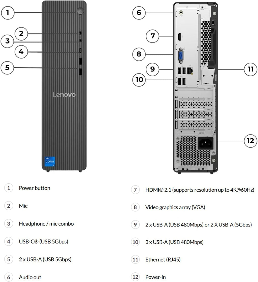 Lenovo IdeaCentre Liter Tower Desktop Computer • 20-core Intel Core i7-14700 Processor • 16GB DDR5 • 512GB SSD • Office 365 for The Web • HDMI + VGA, Wi-Fi 6 • Wired Keyboard & Mouse • Windows 11