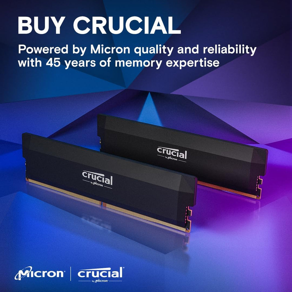 Crucial Pro 32GB DDR5 RAM Kit (2x16GB),CL36 6000MHz, Overclocking Desktop Gaming Memory, Intel XMP 3.0 & AMD Expo Compatible, Black - CP2K16G60C36U5B