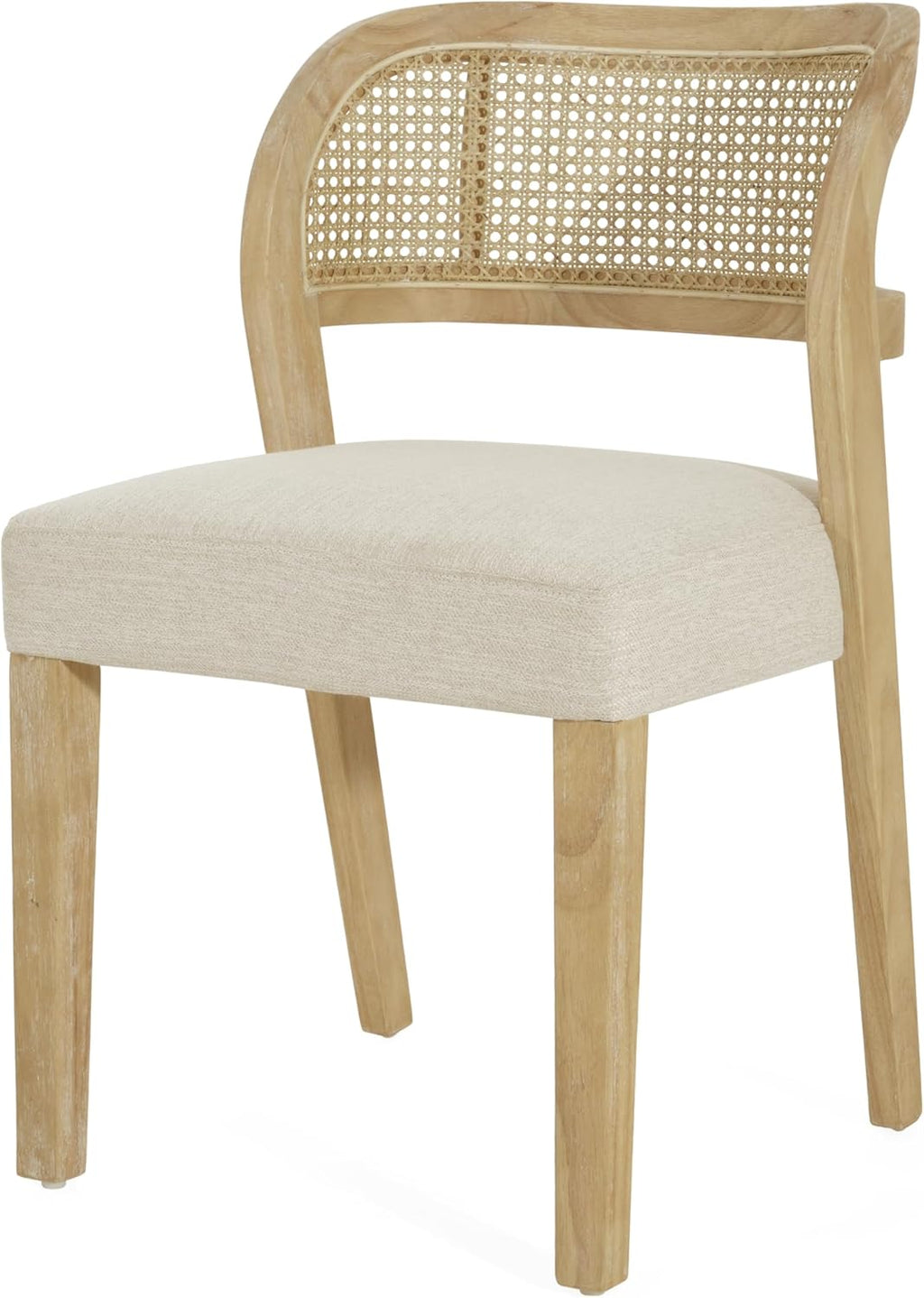 Christopher Knight Home Selwyn Dining Chairs Set of 2, Modern Dining Chair with Fabric Upholstery and Curved Back, Rubberwood Frame Kitchen Chairs with Cane Webbing, Accent Chairs, Beige+Natural