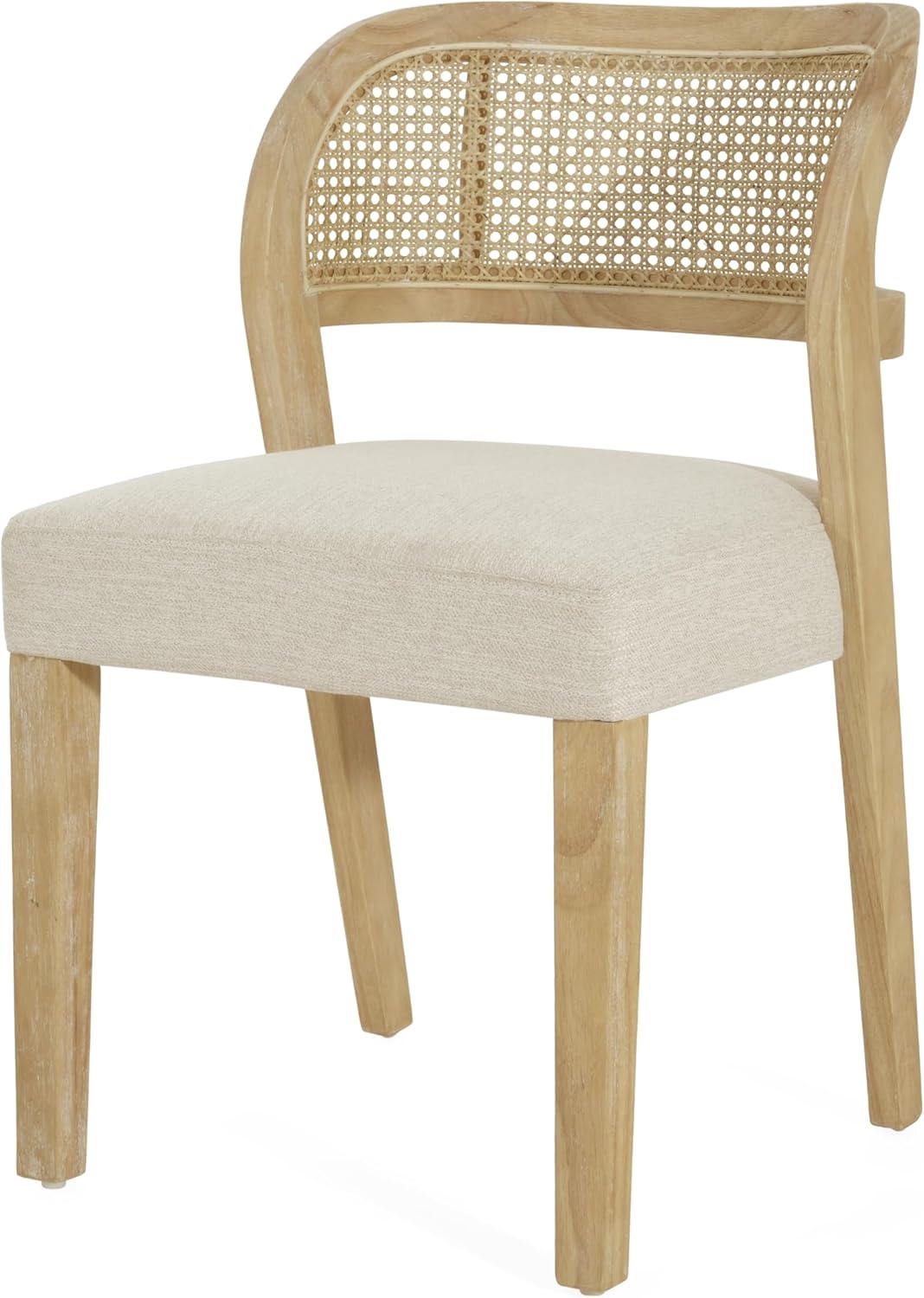 Christopher Knight Home Selwyn Dining Chairs Set of 2, Modern Dining Chair with Fabric Upholstery and Curved Back, Rubberwood Frame Kitchen Chairs with Cane Webbing, Accent Chairs, Beige+Natural