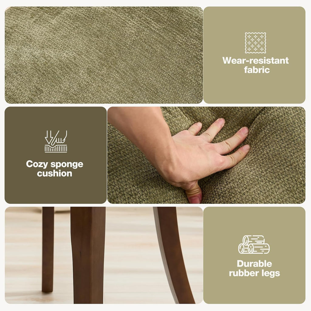 UVV Wooden Dining Chairs Set of 6, Mid Century Modern Chenille Upholstered Dining Room Chair Kitchen Chairs, Farmhouse Dinner Chair with Solid Wood Legs for Kitchen Dining Room, Green