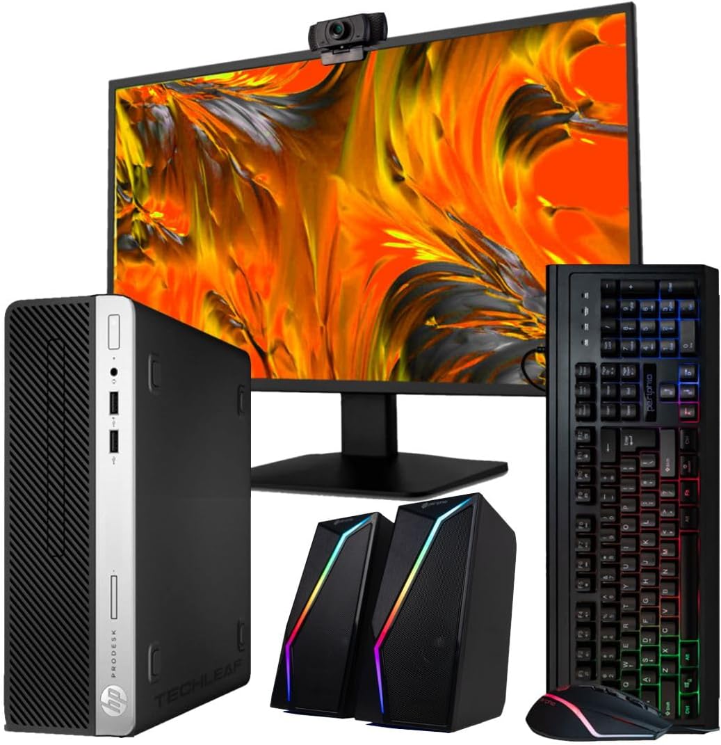 HP Windows 11 Desktop Computer | 16GB RAM + 500GB SSD | Intel i5 | 16GB RAM + 500GB SSD | 24" LCD | WiFi 6 AX200 + BT | RGB Keyboard/Mouse + Speakers | Webcam | Home or Office PC (Renewed)