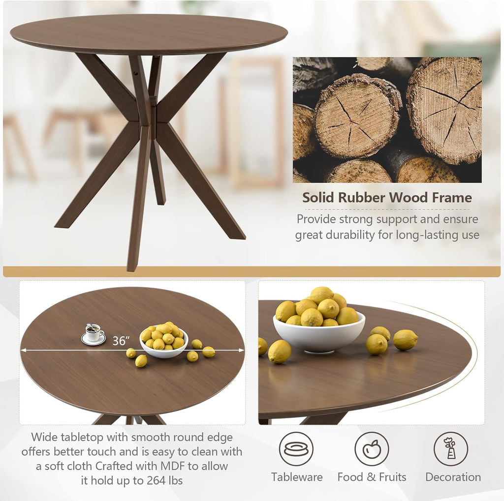 Giantex 3-Piece Dining Table and Chair Set, Wooden Kitchen Table Set, Farmhouse Round Kitchen Table and 2 Cushioned Dinette Chairs, Mid-Century Dining Table Set for Dining Room, Living Room