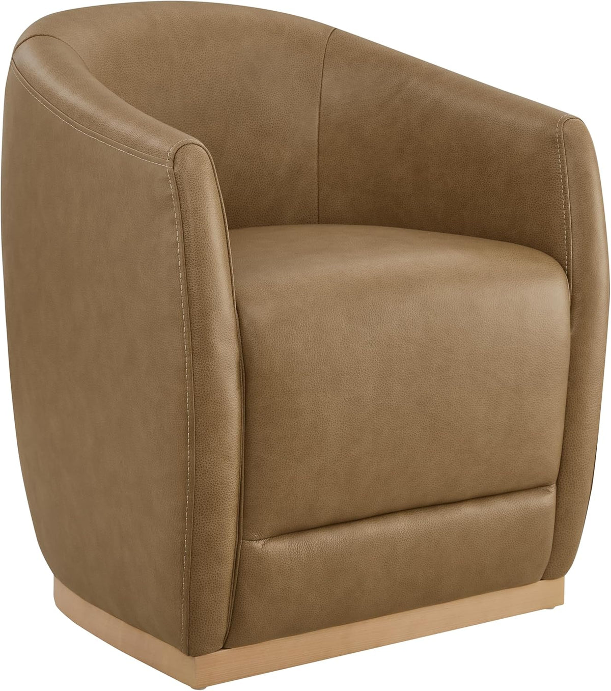 CHITA Upholstered Dining Chairs with Casters Set of 2, Genuine Leather Barrel Chair with Backrest & Dual Armrest, Rolling Chairs for Dining Room, Bedroom, Kitchen, Reading Room, Living Room (Mocha)