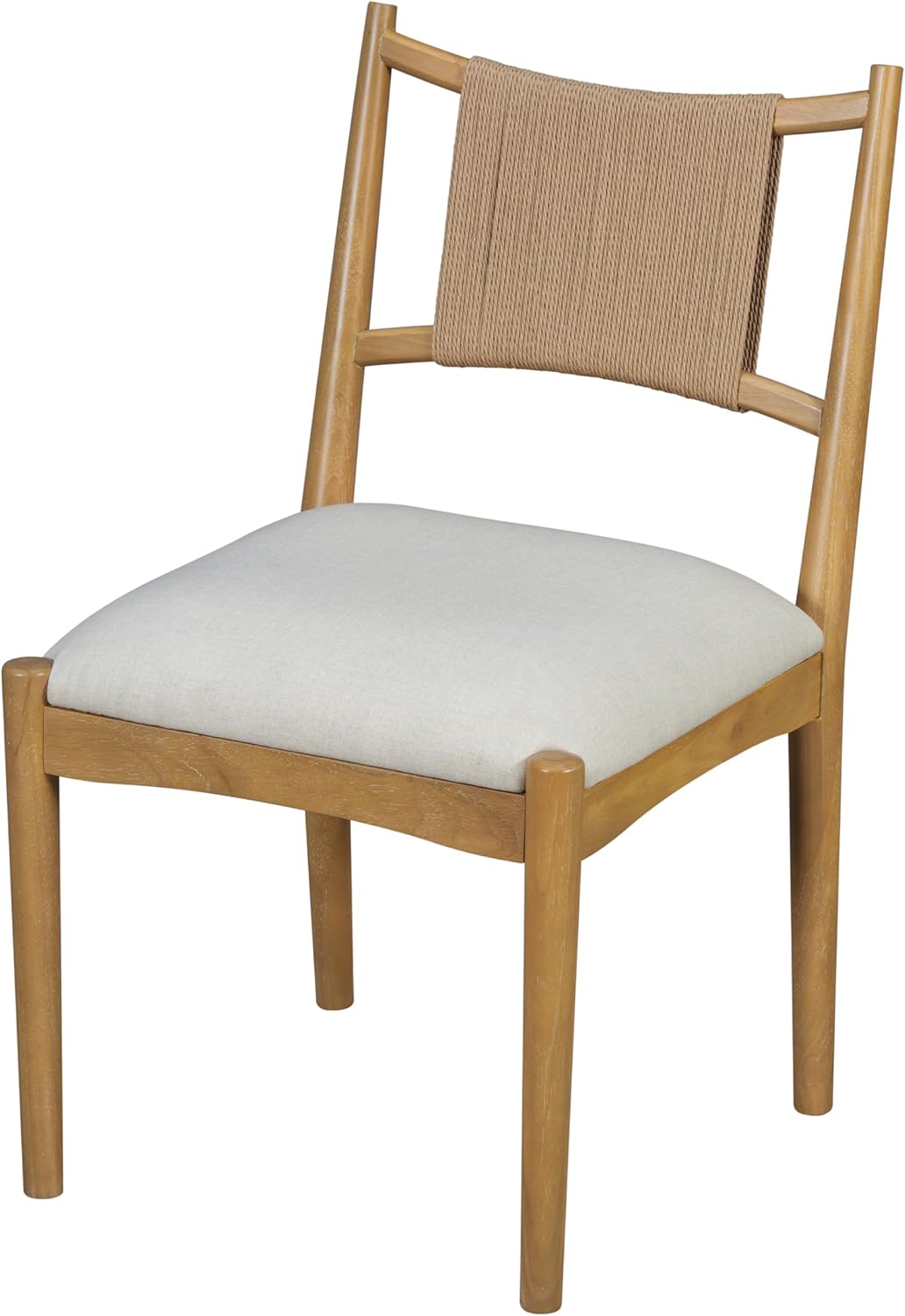 Christopher Knight Home Yudidi Mid Century Modern Dining Chairs Set of 2, Dining Room Chairs with Fabric Upholstery, Rubberwood Frame Kitchen Chairs with Paper Rope Backrest, Beige+Light Brown+Natural