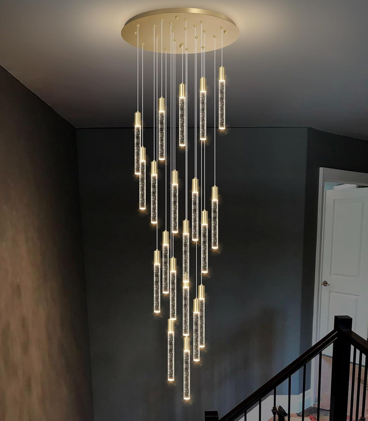 HAIXIANG 13ft Long Crystal Chandelier for Living Room, Dining Room, Entryway, Kitchen, Hotel - Gold