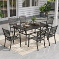 Sophia & William Patio Dining Set Metal Outdoor Table and Chairs Furniture Set 7 Piece, Large 60.2" Dining Table with Umbrella Hole and 6 Backyard Garden Chairs Support 300LBS for Deck, Lawn, Garden