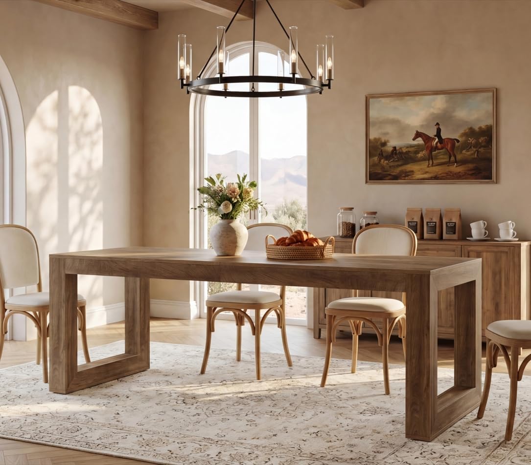 Tribesigns 78.7-Inch Dining Table for 6-8 People, Wooden Kitchen Table with Pedestal Base, Rustic Extra Long Rectangular Dinner Table for Dining Room, Restaurant, Easy Assembly